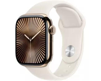 Смарт-часы Apple Watch Series 10 GPS + Cellular 46mm Gold Titanium Case with Starlight Sport Band - S/M (MWYX3)