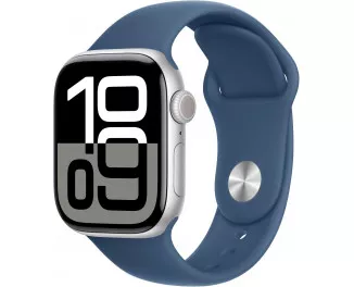 Смарт-часы Apple Watch Series 10 GPS + Cellular 46mm Silver Aluminum Case with Denim Sport Band - M/L (MWY13)