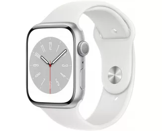 Смарт-годинник Apple Watch Series 8 GPS 45mm Silver Aluminum Case with White Sport Band - M/L (MP6Q3)