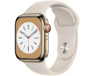Смарт-годинник Apple Watch Series 8 GPS + Cellular 41mm Gold Stainless Steel Case with Starlight Sport Band (MNJC3)