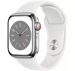 Смарт-часы Apple Watch Series 8 GPS + Cellular 41mm Silver Stainless Steel Case with White Sport Band - S/M (MNV73, MNJ53)