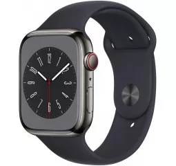 Смарт-часы Apple Watch Series 8 GPS + Cellular 45mm Graphite Stainless Steel Case with Midnight Sport Band (MNKU3)