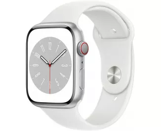 Смарт-часы Apple Watch Series 8 GPS + Cellular 45mm Silver Aluminum Case with White Sport Band (MP4J3)