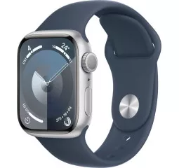 Смарт-часы Apple Watch Series 9 GPS 41mm Silver Aluminum Case with Storm Blue Sport Band - S/M (MR903)