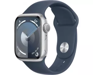 Смарт-часы Apple Watch Series 9 GPS 41mm Silver Aluminum Case with Storm Blue Sport Band - S/M (MR903)