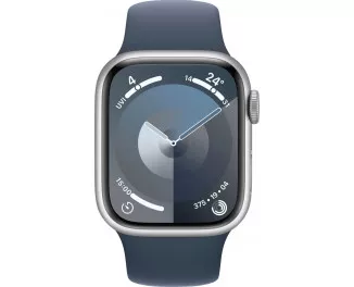 Смарт-часы Apple Watch Series 9 GPS 45mm Silver Aluminum Case with Storm Blue Sport Band - M/L (MR9E3)