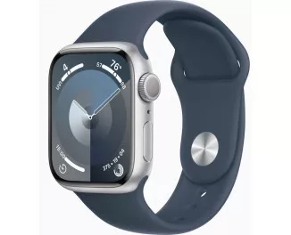 Смарт-часы Apple Watch Series 9 GPS 45mm Silver Aluminum Case with Storm Blue Sport Band - S/M (MR9D3)