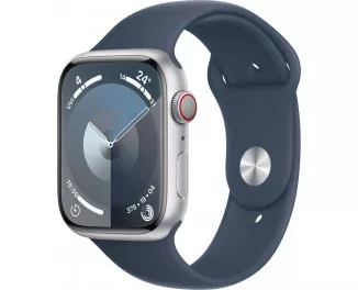 Смарт-годинник Apple Watch Series 9 GPS + Cellular 41mm Silver Aluminum Case with Storm Blue Sport Band - S/M (MRHV3)