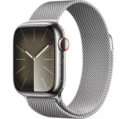 Смарт-часы Apple Watch Series 9 GPS + Cellular 41mm Silver Stainless Steel Case with Silver Milanese Loop (MRJ43)