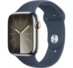 Смарт-часы Apple Watch Series 9 GPS + Cellular 45mm Silver Stainless Steel Case with Storm Blue Sport Band - M/L (MRMP3)