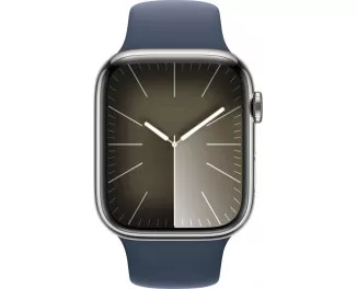 Смарт-годинник Apple Watch Series 9 GPS + Cellular 45mm Silver Stainless Steel Case with Storm Blue Sport Band - M/L (MRMP3)