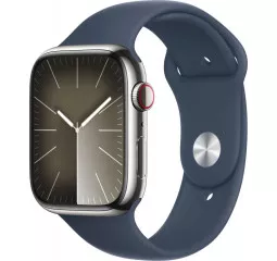 Смарт-часы Apple Watch Series 9 GPS + Cellular 45mm Silver Stainless Steel Case with Storm Blue Sport Band - S/M (MRMN3)