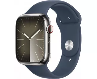 Смарт-часы Apple Watch Series 9 GPS + Cellular 45mm Silver Stainless Steel Case with Storm Blue Sport Band - S/M (MRMN3)