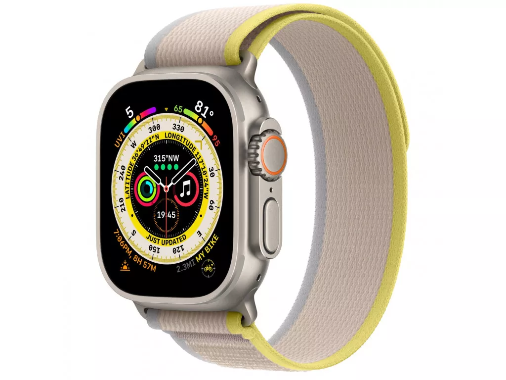 Apple Watch Ultra GPS Cellular 49mm Titanium Case with Yellow Beige Trail Loop S M MNHD3 MNHK3