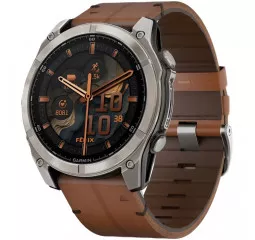 Смарт-часы GARMIN Fenix 8 51mm AMOLED Sapphire Carbon grey DLC w. Chestnut Leather Band (010-02905-40)