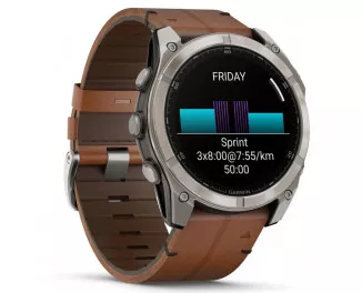 Смарт-годинник GARMIN Fenix 8 51mm AMOLED Sapphire Carbon grey DLC w. Chestnut Leather Band (010-02905-40)