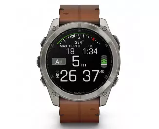 Смарт-годинник GARMIN Fenix 8 51mm AMOLED Sapphire Carbon grey DLC w. Chestnut Leather Band (010-02905-40)