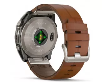 Смарт-годинник GARMIN Fenix 8 51mm AMOLED Sapphire Carbon grey DLC w. Chestnut Leather Band (010-02905-40)