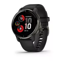 Смарт-годинник GARMIN Venu 2 Plus Slate Stainless Steel Bezel with Black Case and Silicone Band (010-02496-11)