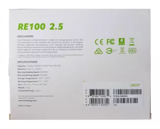 SSD накопитель 256Gb Acer RE100 (RE100-25-256GB)